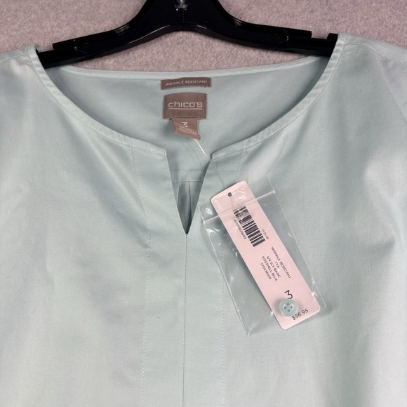 Chicos 3 Tunic Top Women's XL Wrinkle Resistant Light Blue NWT 100% Cotton - Picture 3 of 12